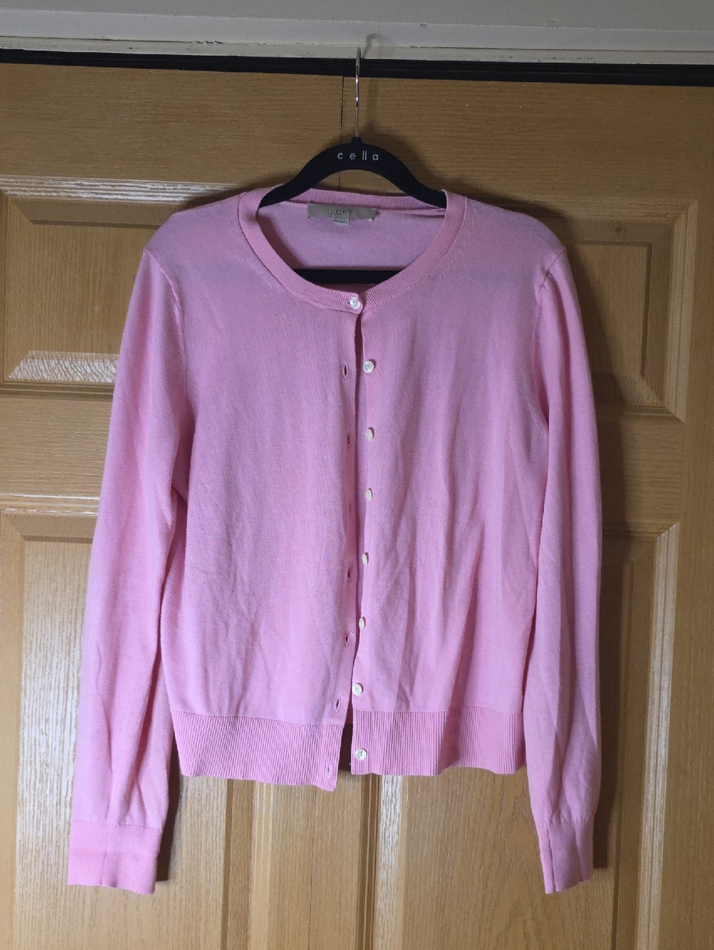 LOFT Light Pink Button-Front Crewneck Cardigan Sweater Women's Medium GUC